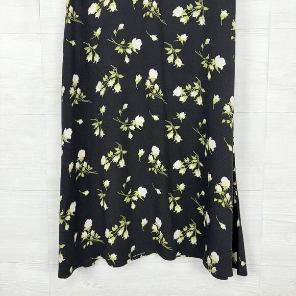 Reformation Floral Print Midi Dress Size 2 Black Floral Long Sleeve Cocktail - Picture 6 of 16